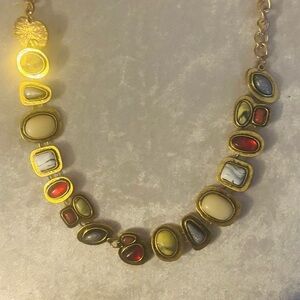 Elegant Gold and Multicolor Stone Necklace